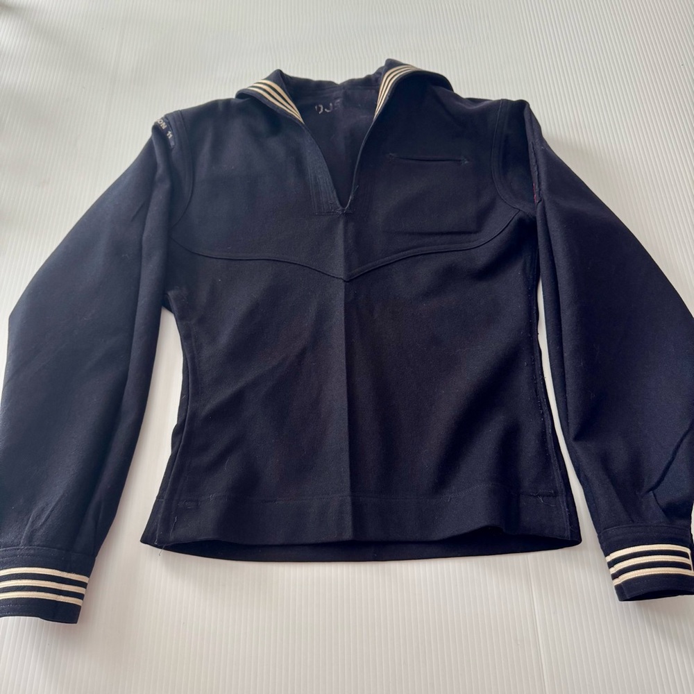 Vintage US Navy Wool Petty Officer Dress Blue Uniform Top Caraewron 11 Patch